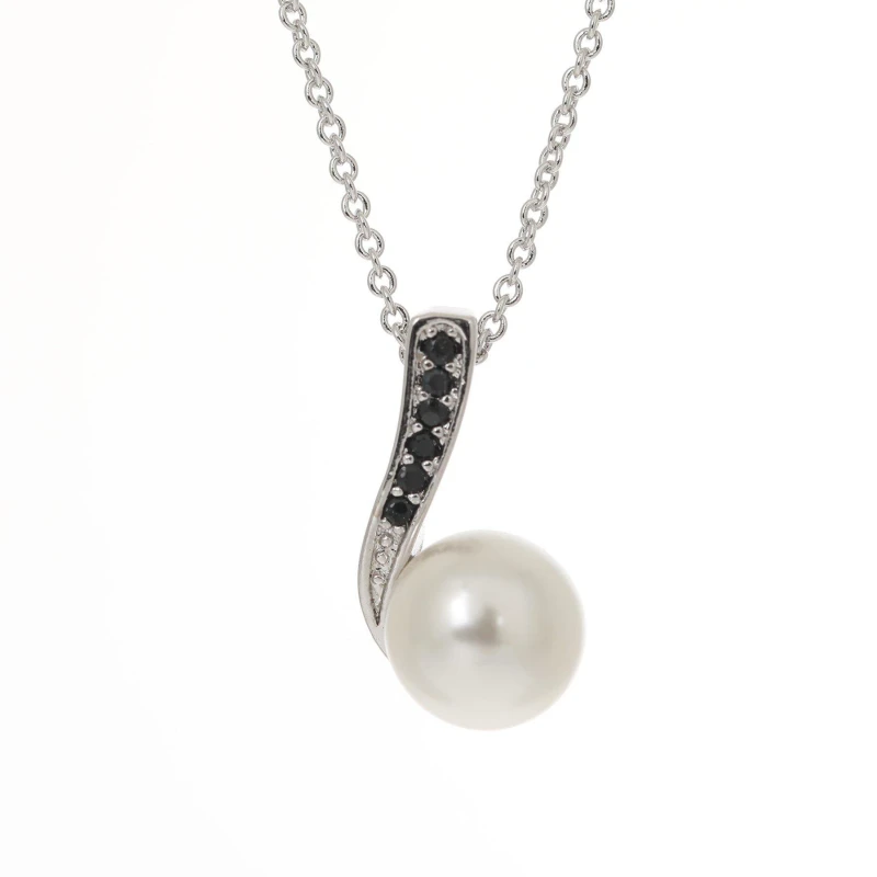 Image of Espree Espree Fashion Black CZ and Pearl Pendant - Silver Silver One Size