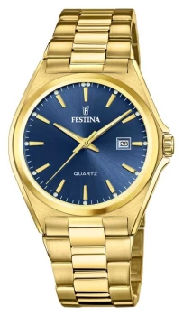 Image of Festina F20555/4 Mens Blue Dial Gold PVD Plated Watch
