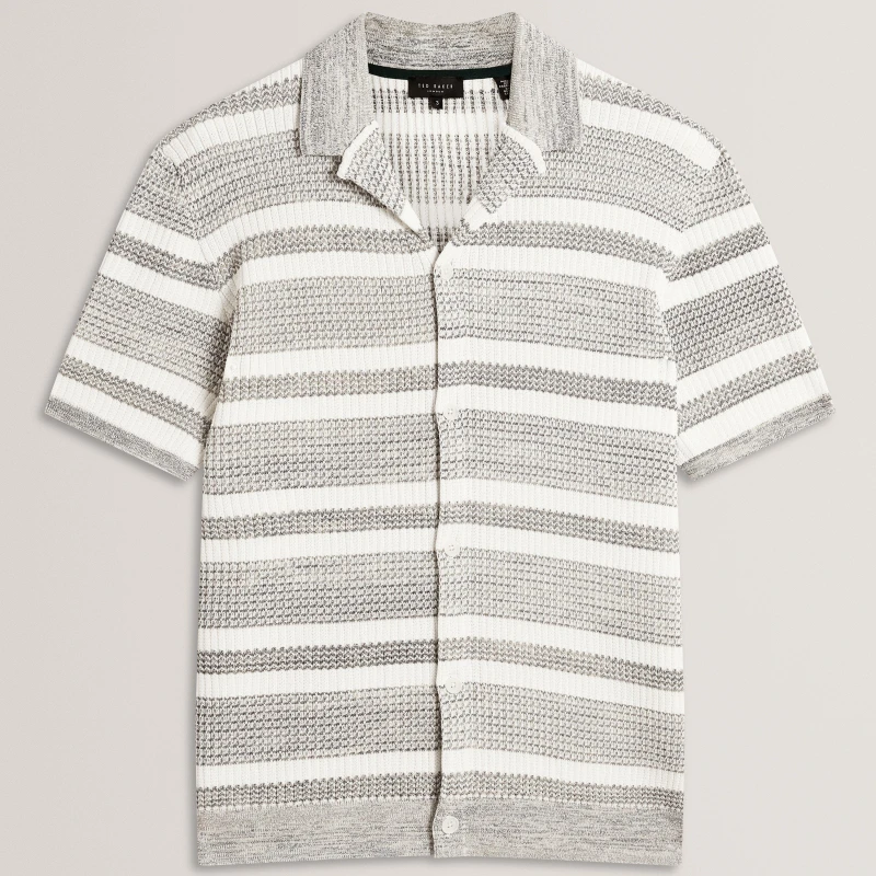 Image of Ted Baker Ted SS Relx StrpShrt Sn62 White male S (2)