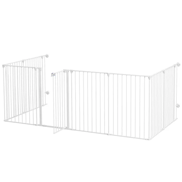 Image of PawHut 2-In-1 Multifunctional Dog Pen and Safety Pet Gate, 8 Panel Dog Playpen w/ Double-locking Door, Foldable Dog Barrier for Medium Dogs
