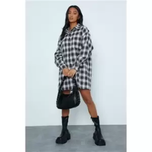 Image of I Saw It First Black Petite Oversized Checked Shirt Dress - Black