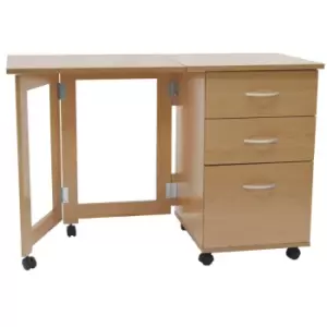 Image of Techstyle Flipp 3 Drawer Folding Office Storage Filing Desk / Workstation Beech