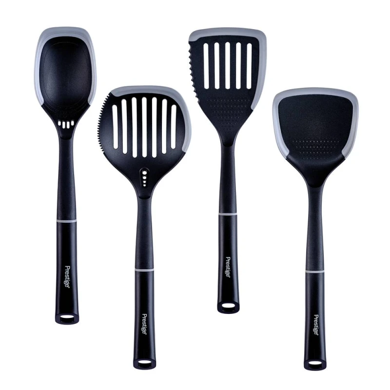 Image of Prestige Grey '2 in 1 Kitchen Tools' Utensil Set with Silicone Edge - Pack of 4 Black
