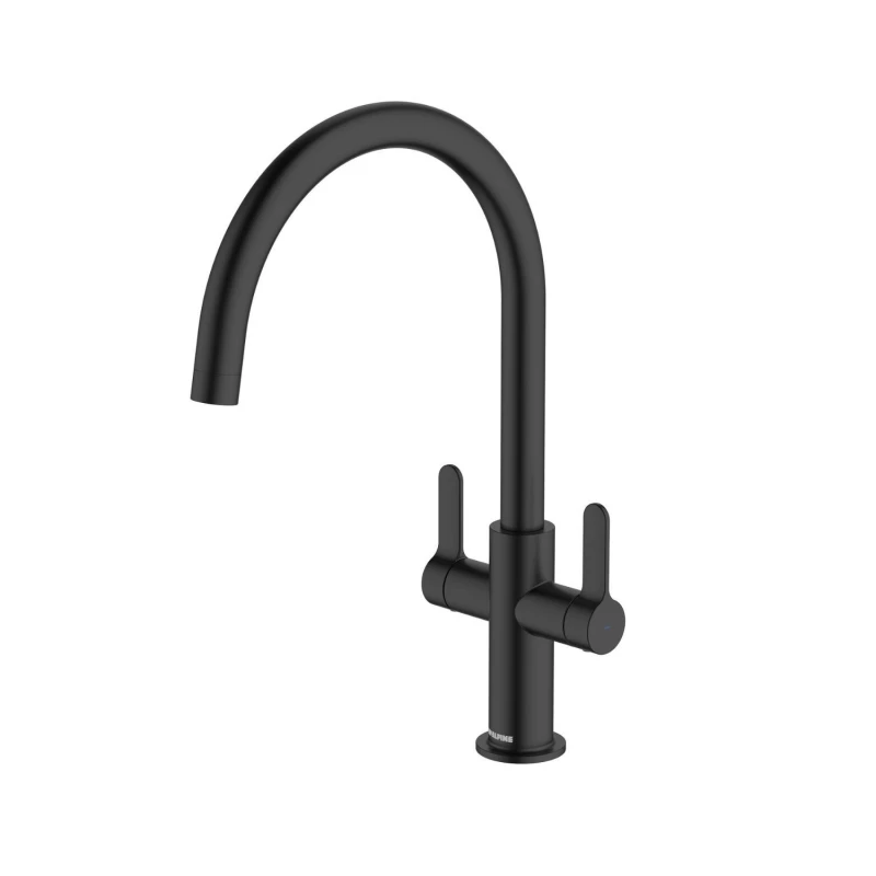 Image of McAlpine McAlpine Teviot Twin Lever Kitchen Mixer Tap - Matte Black Black