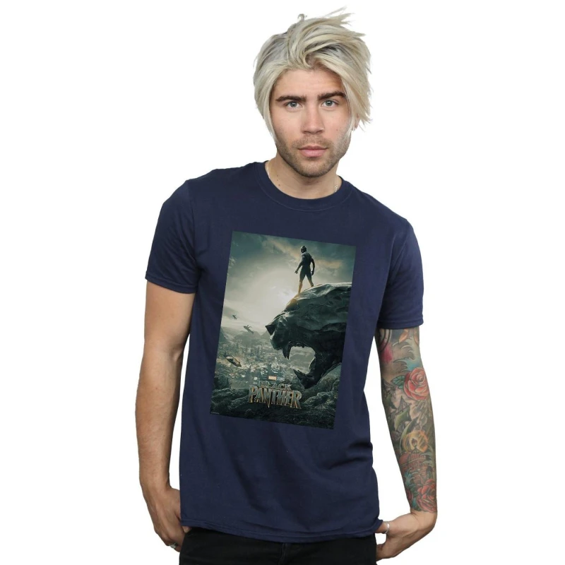 Image of Marvel Marvel Men Black Panther Poster T-Shirt in Navy Size: Small Navy S Male 5057736580950
