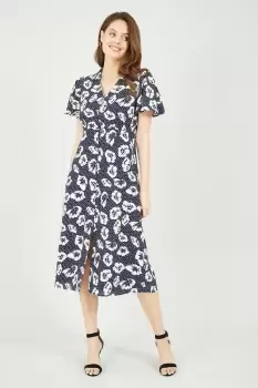 Image of Navy Floral Midi Shirt Dress
