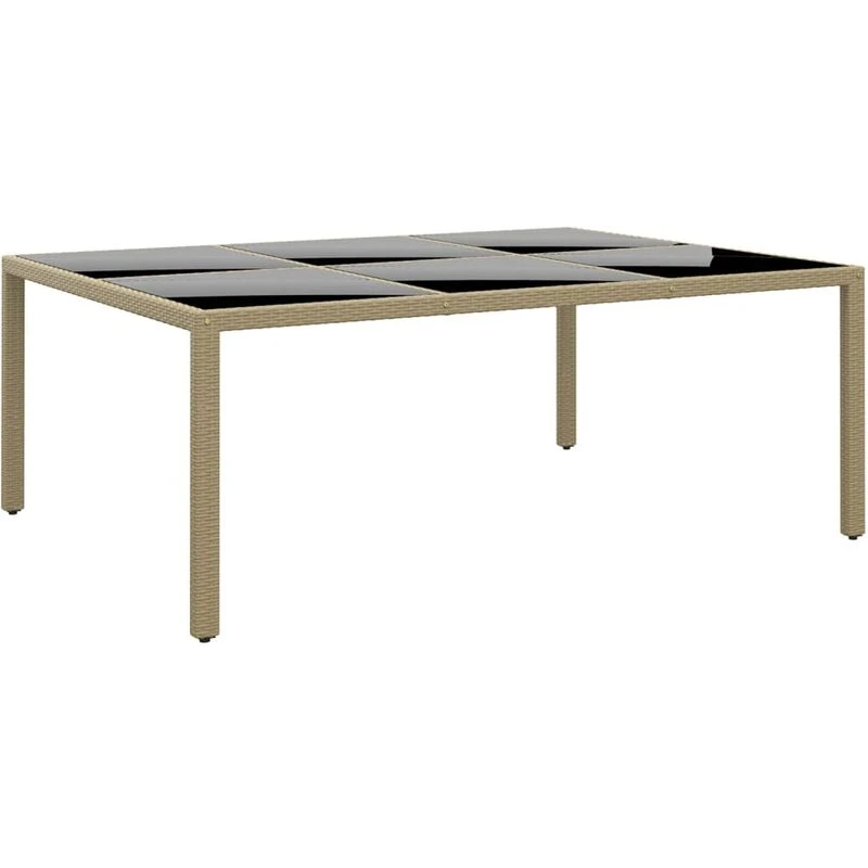 Image of JINLEFU Garden Table 200x150x75cm Tempered Glass and Poly Rattan Beige vidaXL JRVDZX-310588_DE