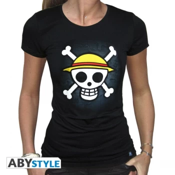 Image of One Piece - Skull With Map Womens Medium T-Shirt - Black