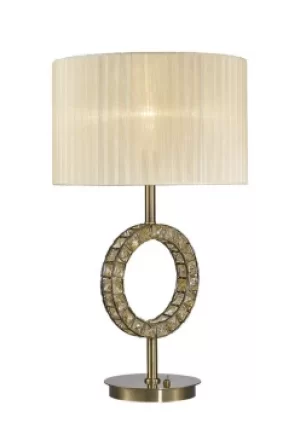 Image of Florence Round Table Lamp with Cream Shade 1 Light Antique Brass, Crystal