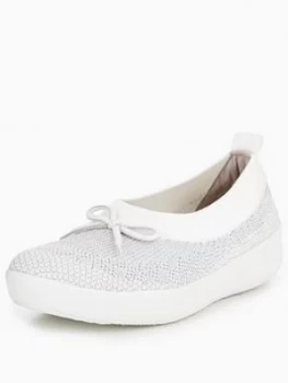 Image of FitFlop Uumlberknit Ballerina With Bow Metallic Silver Size 4 Women