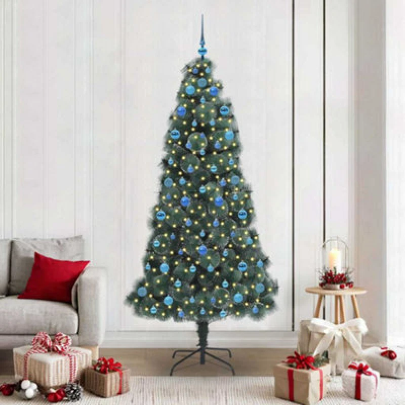 Image of vidaXL Artificial Pre-lit Christmas Tree with Ball Set Green 210 cm, Green 3396185