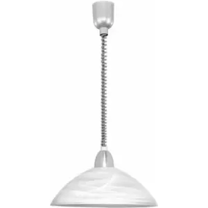 Image of Pendant Light Silver Satin Nickel Shade White Glass Alabaster Bulb E27 1x60W