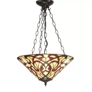 Image of Ruban 3 Light Medium Inverted Ceiling Pendant Bronze, Tiffany glass, E27