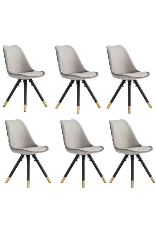 Image of Life Interiors Life Interiors Set of 6 Sofia Ergonomic Modern Dining Chairs Upholstered in Velvet, Metal Legs with Gold End Caps in Dark Grey Dark Gre