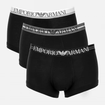 Image of Emporio Armani 3 Pack Stretch Cotton Mixed Waistband Trunks Black Size S Men
