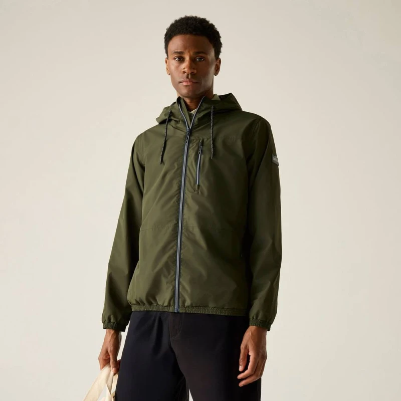 Image of Regatta Mens Shorebay Marl Lightweight Hooded Waterproof Jacket in Dark Olive Size: Medium Dark Olive Male M