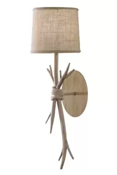 Image of Sabina Wall Lamp, 1 x E27 (Max 40W), Imitation Wood, Linen Shade
