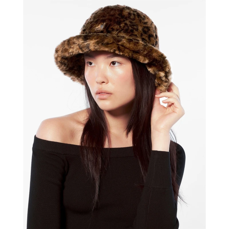 Image of Kangol Faux Fur Casual Bucket Hat Leopard female Medium