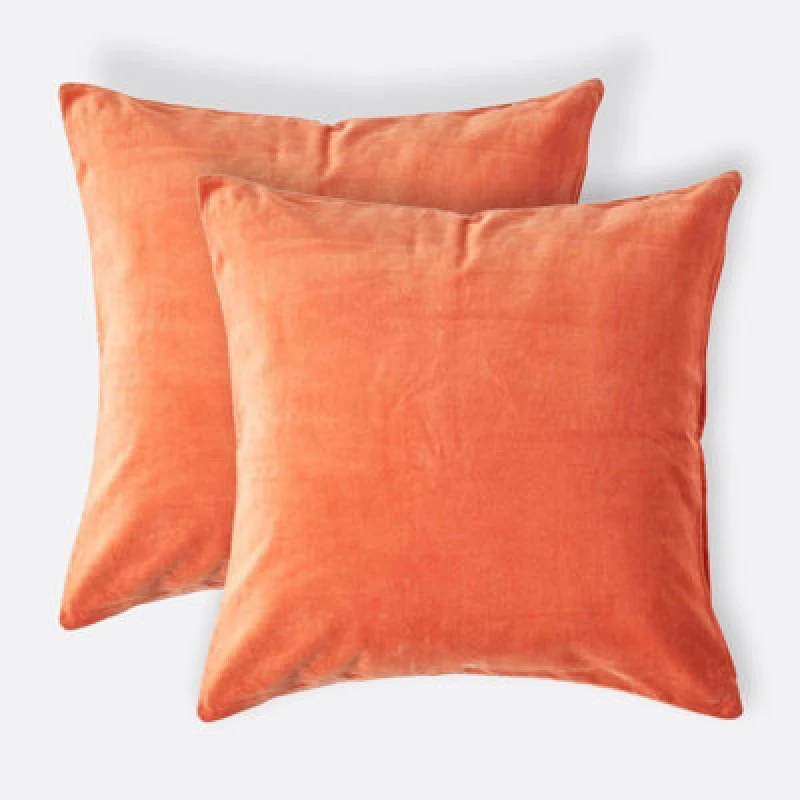 Image of Homescapes Set Of 2 Burnt Orange Velvet Cushion Covers, 40 X 40 Cm