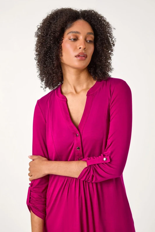 Image of Roman Plain Button Detail Tunic Top Pink