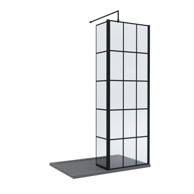 Image of Balterley 8mm Glass Wetroom Screen, Return Black Framed and Tray 1200 x 700mm Grey