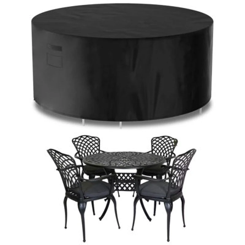 Image of Futura 420D Round 128X71Cm Waterproof Garden Furniture Cover, Outdoor Patio Weatherproof Table & Chair Set Shield