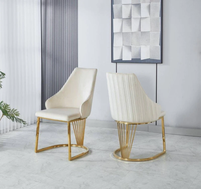 Image of Modernique Modernique Set of 2 Velvet Upholstered Dining Chairs with Golden Metal Legs in Beige Beige One Size Unisex 5061017321798