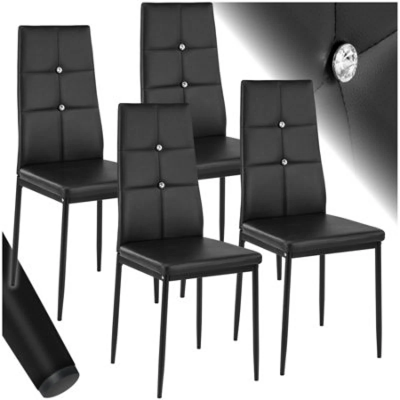 Image of Tectake Set Of 4 Dining Chair Set - High Backrest, Slim Steel Legs & Rhinestone Highlights - Black