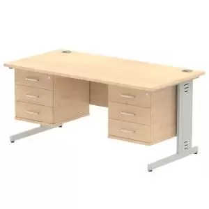 Image of Impulse 1600 Rectangle Silver Cable Managed Leg Desk MAPLE 2 x 3