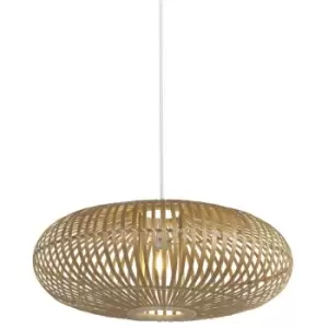 Image of Searchlight Bali 1 Light Pendant, Bamboo Oval Shade, Black Suspension