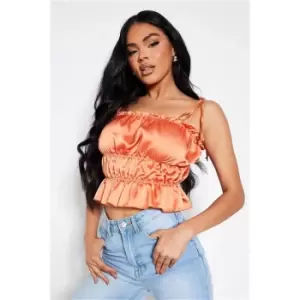 Image of I Saw It First Satin Tie Sleeve Layered Blouse - Orange