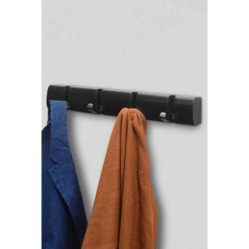 Image of House of Home 4 Wall Mounted Black Coat Hooks Hanging Clothes Rack for Doors Halls Bedrooms Black unisex