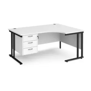 Image of Office Desk Right Hand Corner Desk 1600mm With Pedestal White Top With Black Frame 1200mm Depth Maestro 25 MC16ERP3KWH