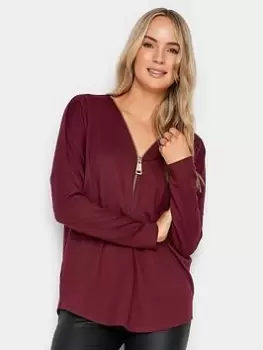 Image of Long Tall Sally Zip Front Ls Red Top, Red, Size 14, Women