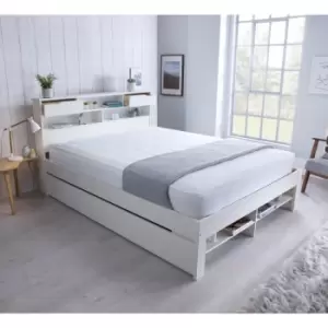 Image of Fabio White Wooden Bookcase Storage Bed Double With 2 Drawers