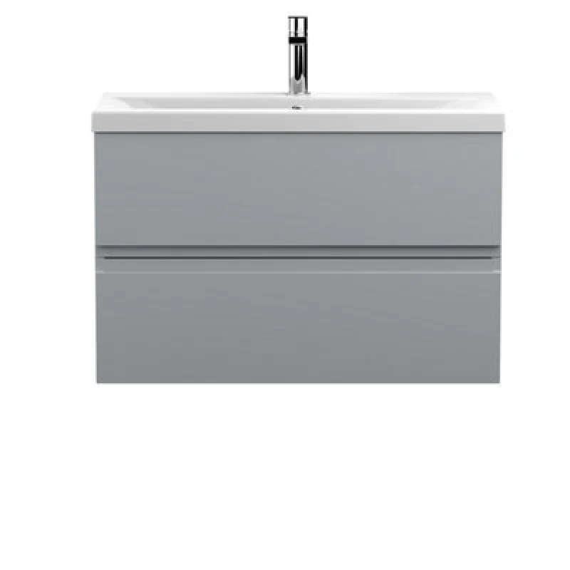 Image of Nuie Hudson Reed Urban Wall Hung 2 Drawer Vanity Unit With Mid-Edge Ceramic Basin, Modern Bathroom Furniture In Satin Grey, 800mm