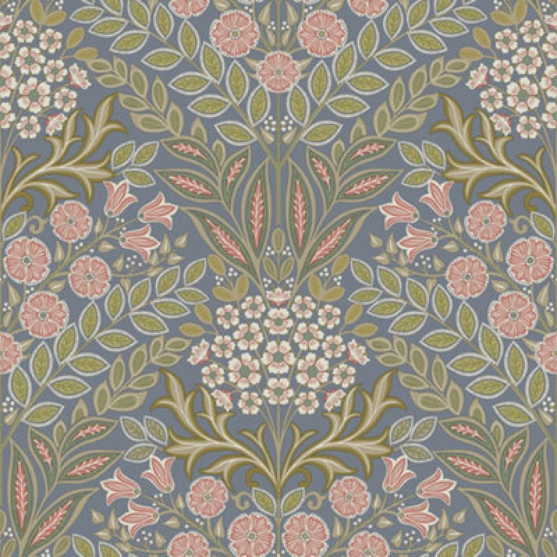 Image of Grandeco Belevedere Arts And Crafts Floral Damask, Blue