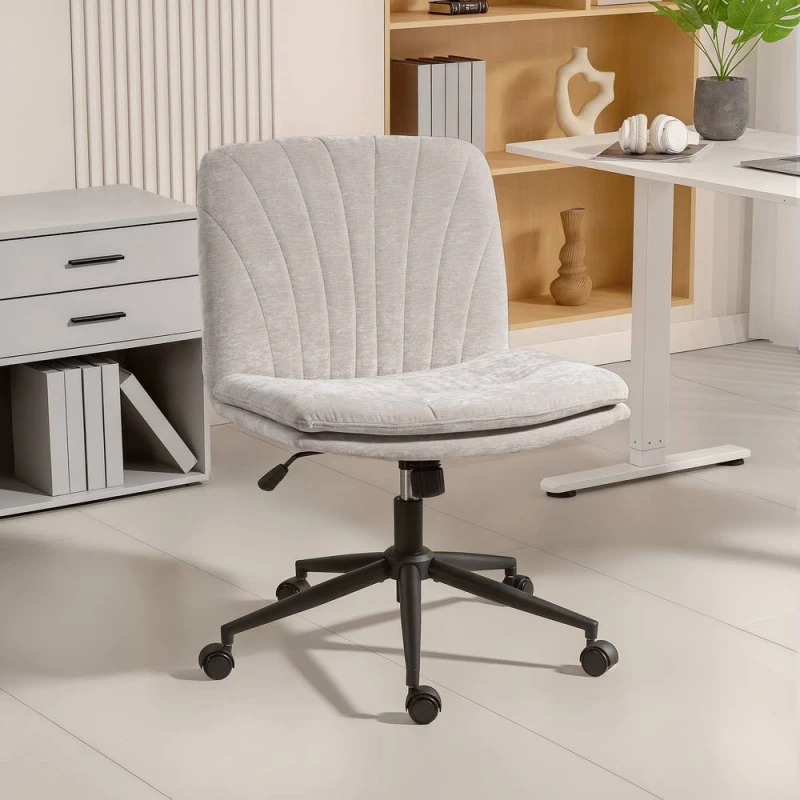 Image of HOMCOM Criss Cross Chair with Wheels, Armless Wide Office Chair, Beige Beige Unisex