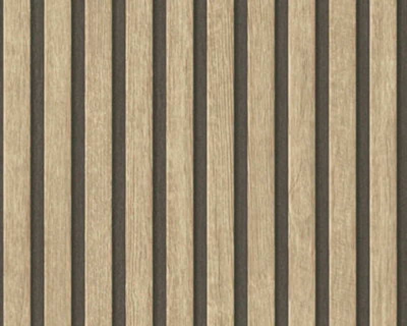 Image of A.S. Creation Wooden Slats Panelling 3D Wood Panel Stripe Natural Black Wallpaper Black