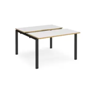 Image of Bench Desk 2 Person Starter Rectangular Desks 1200mm With Sliding Tops White/Oak Tops With Black Frames 1200mm Depth Adapt