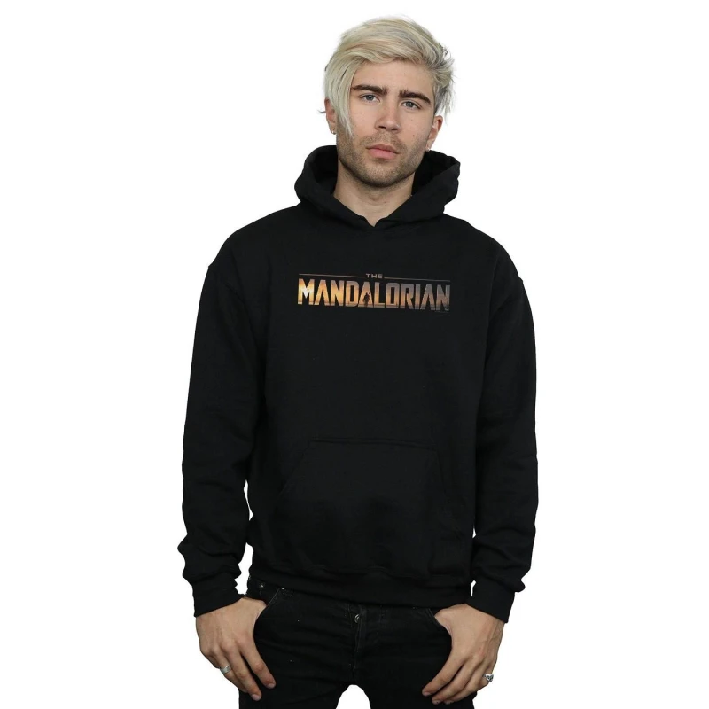 Image of Star Wars Star Wars Men The Mandalorian Series Logo Hoodie in Black Size: Small Black S Male 5059400131130