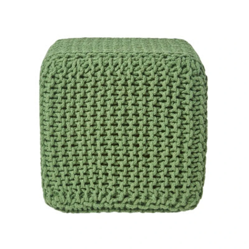 Image of Homescapes Forest Green Cube Cotton Knitted Pouffe Footstool