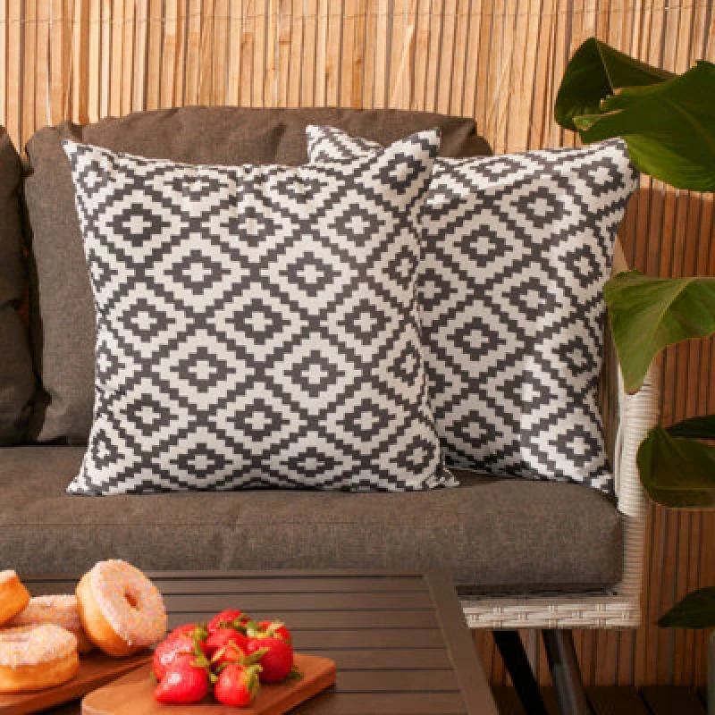 Image of OHS OHS 2 x Geometric Cushion Cover Water Resistant Outdoor Garden in Mid Grey Size: 45cm x 45cm Mid Grey 45cm x 45cm Unisex 5027434159710