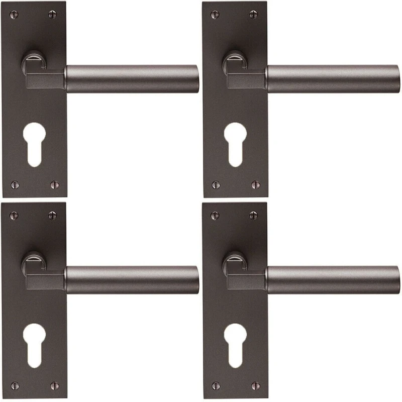 Image of Loops 4x PAIR Round Bar Handle on Slim Euro Lock Backplate 150 x 50mm Matt Bronze Multi