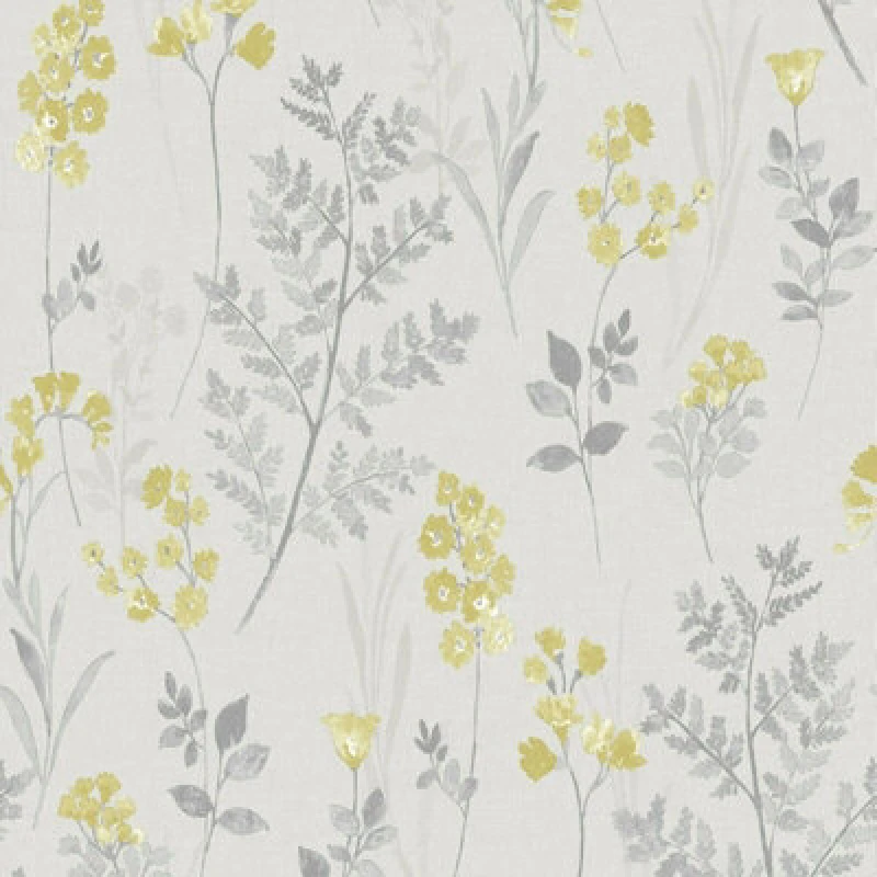 Image of Holden Decor Holden Decor Pashley Floral Grey Yellow Flowers Leaves Natural Wallpaper