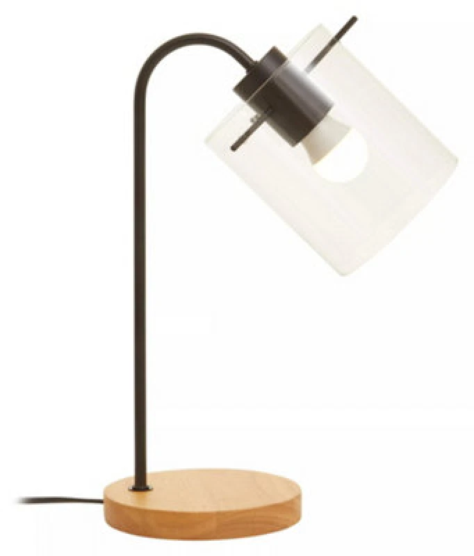 Image of Orsina Matte Black Curved Table Lamp, Easy To Assemble Bed Table Lamp, Sturdy Living Room Lamp With Wooden Base