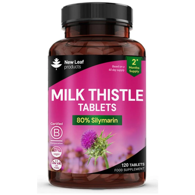 Image of New leaf health Milk Thistle Tablets - 80% Silymarin High Strength - 120 Tablets - Milk Thistle Supplements Pink unisex