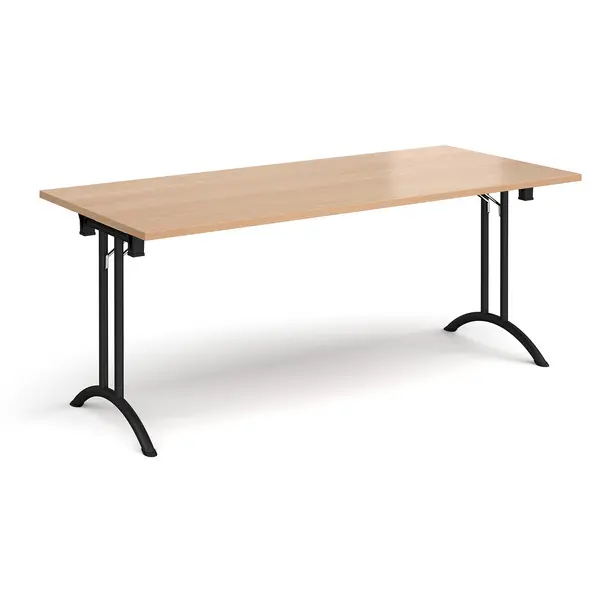 Image of Rectangular Folding Meeting Table with Black Curved Legs - 1800mm - Beech