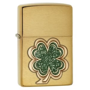 Image of Zippo Clover Emblem Brushed Brass Windproof Lighter