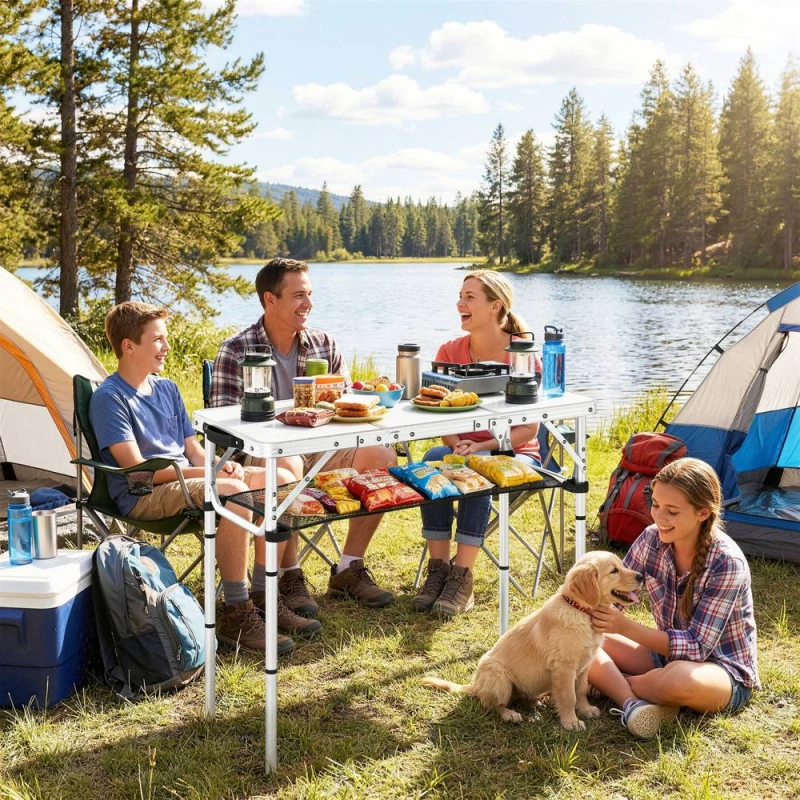 Image of OUTSUNNY 3ft Folding Camping Table, Picnic Table with Storage Layer in Cream Cream Unisex